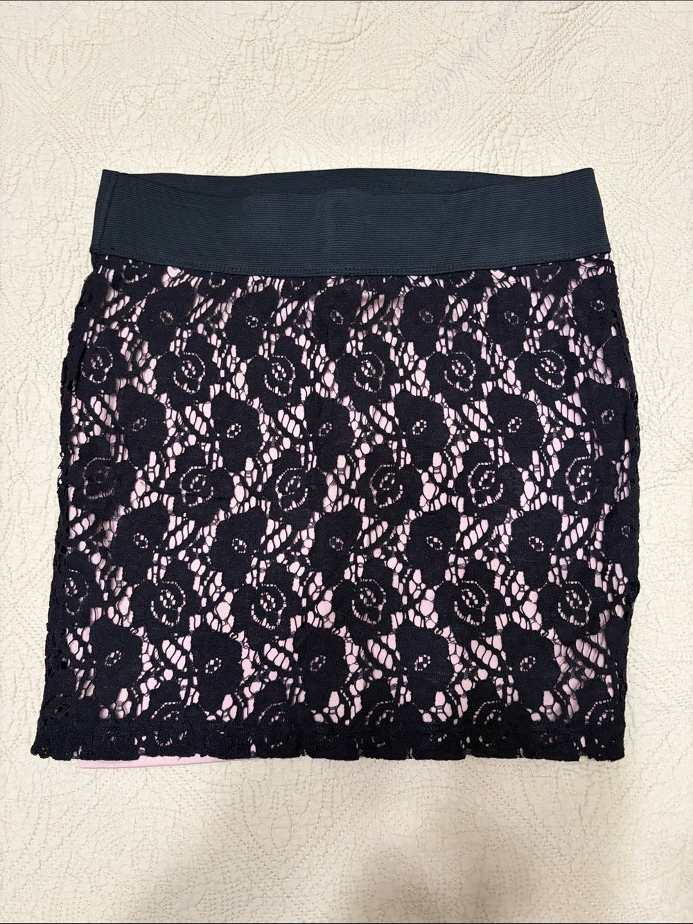 Stooshy Black Lace Skirt with tan Lining